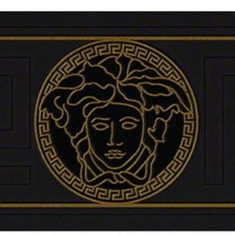 Versace wallpaper border in black with golden medusa motif