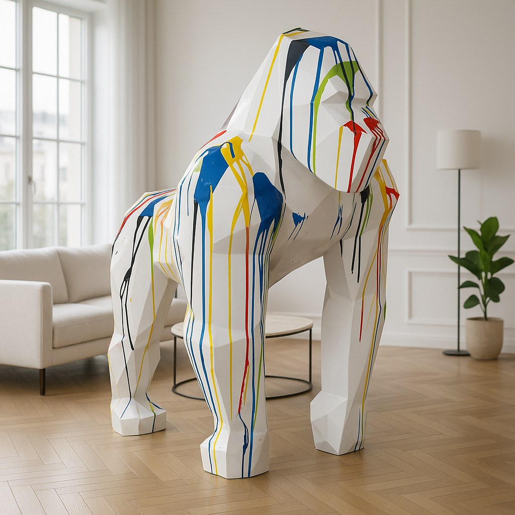Varie sculture di scimmie in resina sintetica e fibra di vetro presso Casa Padrino