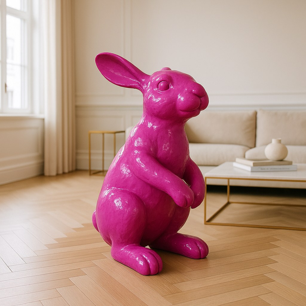 Sculture decorative di conigli in resina sintetica e fibra di vetro