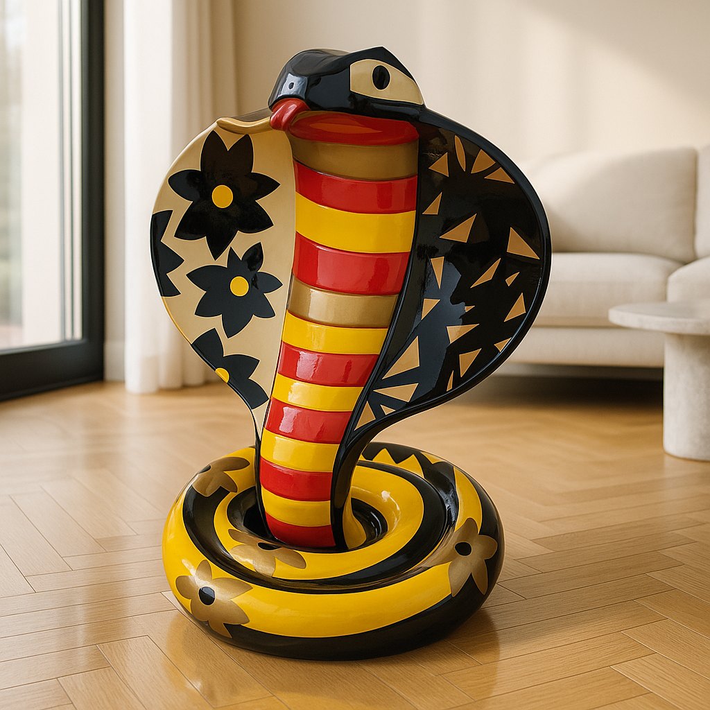 Elegant snake sculpture made of polyresin and fiberglass