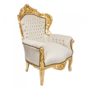 Casa Padrino Sillón Barroco King Tela de Terciopelo Crema / Oro - Estilo Antiguo - 120 x 85 x 85 cm Casa Padrino Sillón Barroco King Tela de Terciopelo Crema / Oro - Estilo Antiguo - 120 x 85 x 85 cm