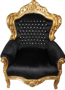 Casa Padrino Sillón Barroco King Negro / Oro con Estrás - Sillón Barroco de Lujo 120 x 85 x 85 cm Casa Padrino Sillón Barroco King Negro / Oro con Estrás - Sillón Barroco de Lujo 120 x 85 x 85 cm
