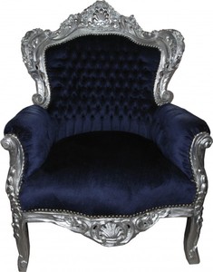 Casa Padrino Sillón Barroco King Azul Real / Plata - Muebles Barrocos de Lujo Estilo Antiguo - 120 x 85 x 85 cm Casa Padrino Sillón Barroco King Azul Real / Plata - Muebles Barrocos de Lujo Estilo Antiguo - 120 x 85 x 85 cm
