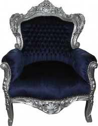 Casa Padrino Sillón Barroco King Azul Real / Plata - Muebles Barrocos de Lujo Estilo Antiguo - 120 x 85 x 85 cm Casa Padrino Sillón Barroco King Azul Real / Plata - Muebles Barrocos de Lujo Estilo Antiguo - 120 x 85 x 85 cm