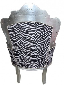 Casa Padrino Barock Sessel King im Zebra Design mit silbernem Rahmen, 120 x 85 x 85 cm