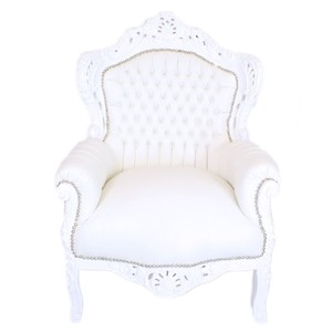 Casa Padrino Sillón Barroco King en piel sintética blanca con pedrería, 120 x 85 x 85 cm Casa Padrino Sillón Barroco King en piel sintética blanca con pedrería, 120 x 85 x 85 cm