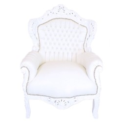 Casa Padrino Sillón Barroco King en piel sintética blanca con pedrería, 120 x 85 x 85 cm Casa Padrino Sillón Barroco King en piel sintética blanca con pedrería, 120 x 85 x 85 cm