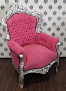 Casa Padrino Sillón Barroco King con diseño elegante Rosa / Plata 85 x 85 x H. 120 cm - Mueble Barroco de Lujo Casa Padrino Sillón Barroco King con diseño elegante Rosa / Plata 85 x 85 x H. 120 cm - Mueble Barroco de Lujo
