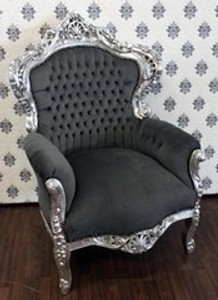 Casa Padrino Sillón Barroco King Estilo Antiguo Gris / Plata 85 x 85 x 120 cm Casa Padrino Sillón Barroco King Estilo Antiguo Gris / Plata 85 x 85 x 120 cm