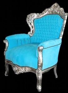 Casa Padrino Sillón Barroco King Turquesa / Plata 85 x 85 x H. 120 cm - Muebles Barrocos de Lujo Casa Padrino Sillón Barroco King Turquesa / Plata 85 x 85 x H. 120 cm - Muebles Barrocos de Lujo