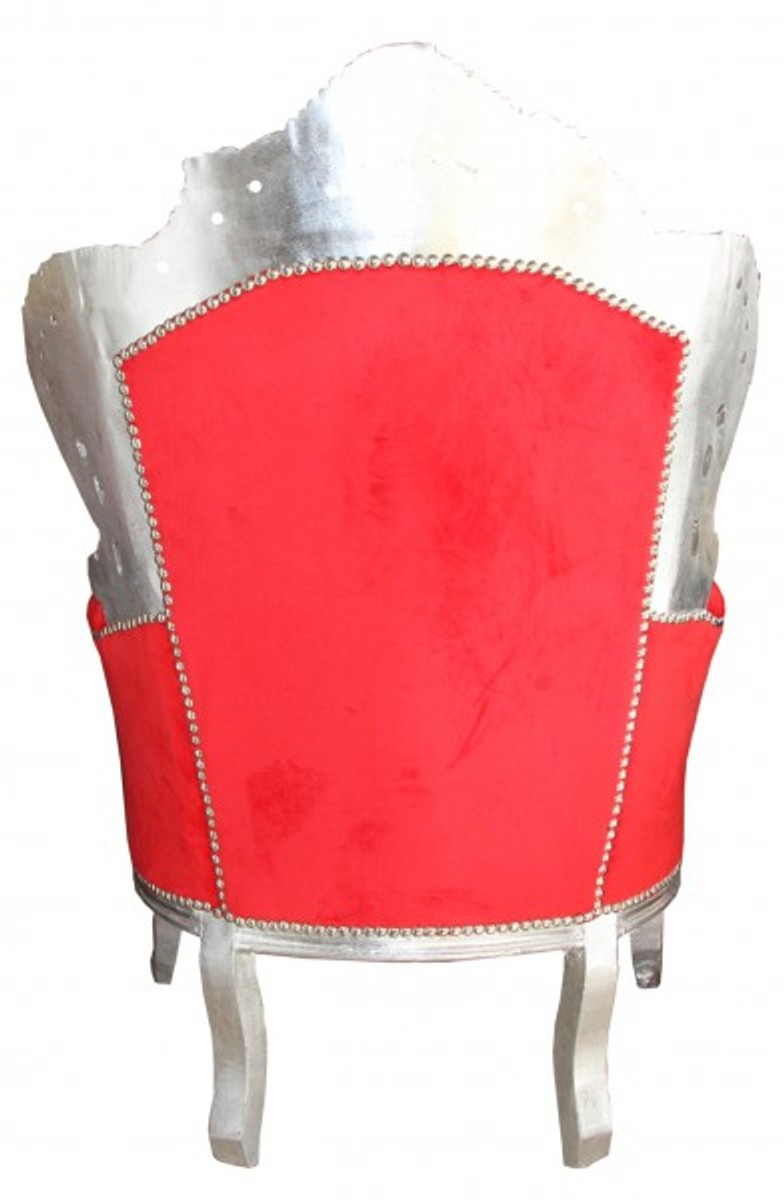 Casa Padrino Baroque Armchair King Red / Silver 85 x 85 x H. 120 cm - Antique Style Furniture Casa Padrino Baroque Armchair King Red / Silver 85 x 85 x H. 120 cm - Antique Style Furniture