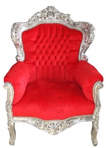 Casa Padrino Sillón Barroco King Estilo Antiguo, Rojo y Plata, 85 x 85 x H. 120 cm Casa Padrino Sillón Barroco King Estilo Antiguo, Rojo y Plata, 85 x 85 x H. 120 cm