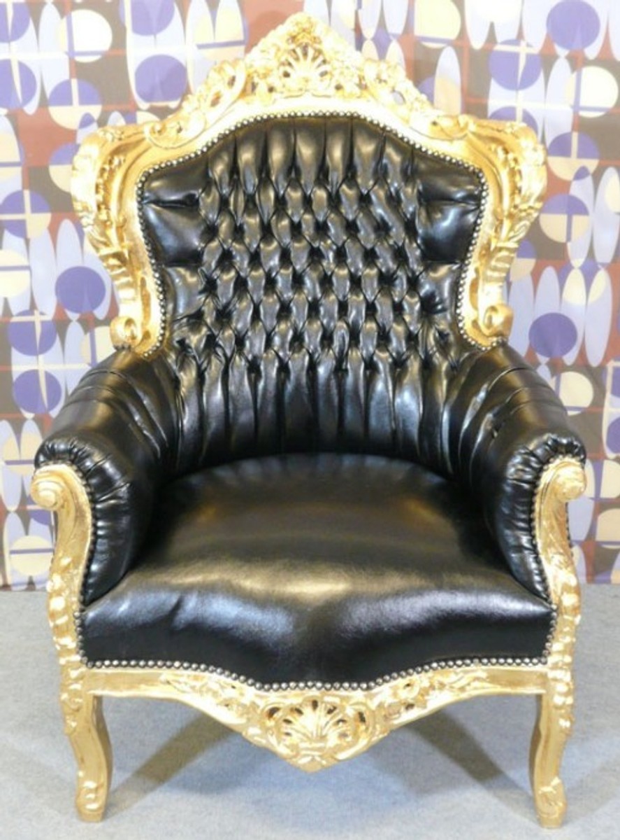 Casa Padrino baroque armchair king leather look black / gold - precious & sumptuous Casa Padrino baroque armchair king leather look black / gold - precious & sumptuous