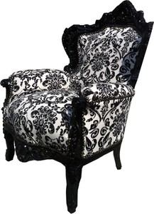 Casa Padrino Sillón Barroco King Estilo Antiguo, negro / blanco con patrón floral, 85 x 85 x Al. 120 cm Casa Padrino Sillón Barroco King Estilo Antiguo, negro / blanco con patrón floral, 85 x 85 x Al. 120 cm