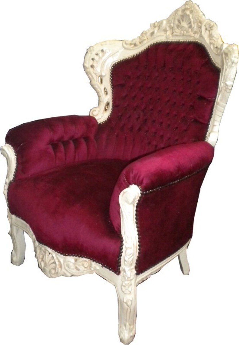 Casa Padrino Baroque Armchair King Bordeaux / Cream 85 x 85 x H. 120 cm Casa Padrino Baroque Armchair King Bordeaux / Cream 85 x 85 x H. 120 cm