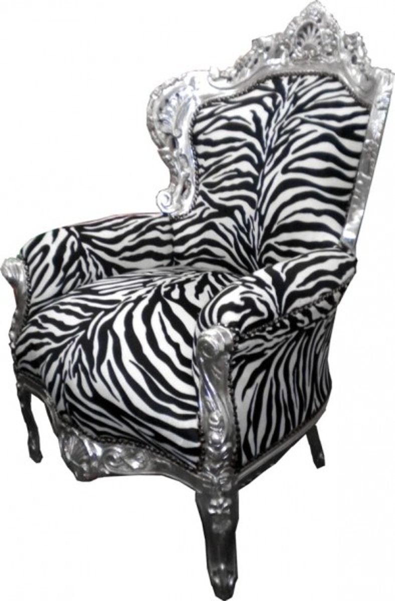 Casa Padrino Barock Sessel Thron Throne Chair Armchair Zebra Silber Silver Schwarz Weiß Furniture Interior Möbel Casa Padrino Barock Sessel Thron Throne Chair Armchair Zebra Silber Silver Schwarz Weiß Furniture Interior Möbel