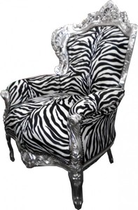 Casa Padrino Sillón Barroco King Cebra / Plata - Hecho a mano en madera maciza, 120 x 85 x 85 cm Casa Padrino Sillón Barroco King Cebra / Plata - Hecho a mano en madera maciza, 120 x 85 x 85 cm