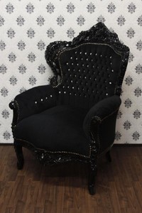 Casa Padrino Sillón Barroco King Negro con Piedras Bling Bling, 85 x 85 x H. 120 cm Casa Padrino Sillón Barroco King Negro con Piedras Bling Bling, 85 x 85 x H. 120 cm