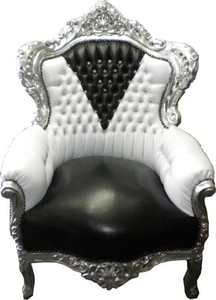 Casa Padrino Sillón Barroco King en piel sintética negro / blanco con piedras Bling Bling - 120 x 85 x 85 cm Casa Padrino Sillón Barroco King en piel sintética negro / blanco con piedras Bling Bling - 120 x 85 x 85 cm