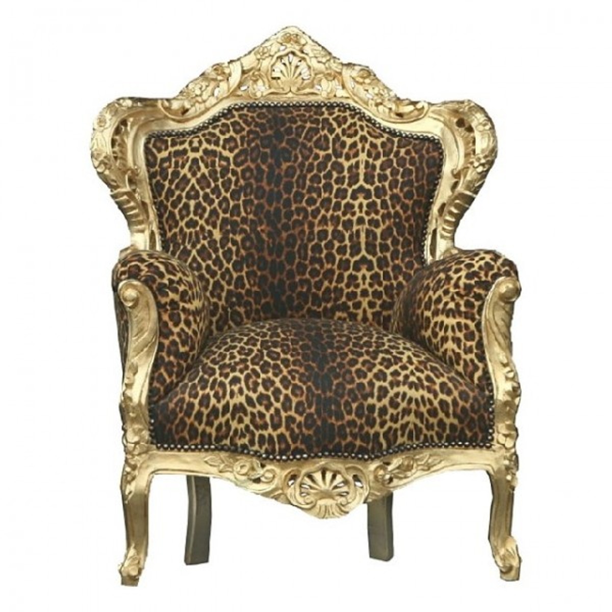 Casa Padrino Baroque Armchair King Leopard / Gold - luxury antique style furniture Casa Padrino Baroque Armchair King Leopard / Gold - luxury antique style furniture