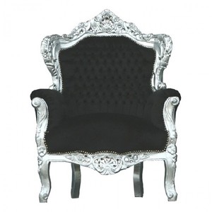 Casa Padrino Sillón Barroco King en Estilo Antiguo, Terciopelo Negro y Plata, 85 x 85 x H. 120 cm Casa Padrino Sillón Barroco King en Estilo Antiguo, Terciopelo Negro y Plata, 85 x 85 x H. 120 cm