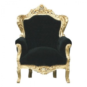 Casa Padrino Sillón Barroco King Estilo Antiguo, Terciopelo Negro y Oro, Madera Maciza, Altura 120 cm Casa Padrino Sillón Barroco King Estilo Antiguo, Terciopelo Negro y Oro, Madera Maciza, Altura 120 cm