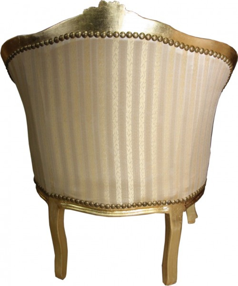 Casa Padrino Sillón de Salón Barroco Estilo Antiguo, Rayas Oro / Oro, 63 x 53 x H. 80 cm Casa Padrino Sillón de Salón Barroco Estilo Antiguo, Rayas Oro / Oro, 63 x 53 x H. 80 cm