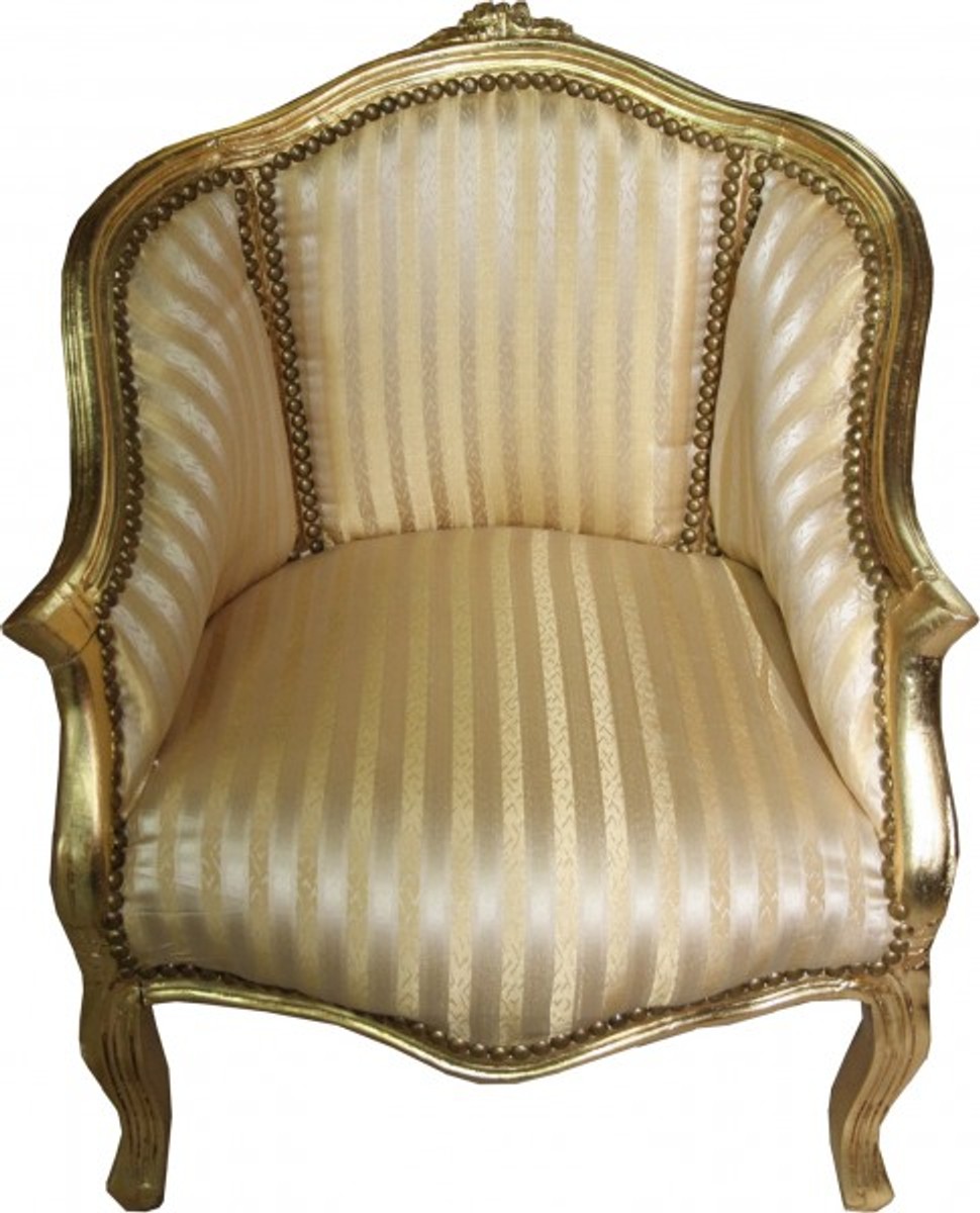 Casa Padrino Sillón de Salón Barroco Estilo Antiguo, Rayas Oro / Oro, 63 x 53 x H. 80 cm Casa Padrino Sillón de Salón Barroco Estilo Antiguo, Rayas Oro / Oro, 63 x 53 x H. 80 cm