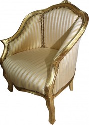 Casa Padrino Sillón de Salón Barroco Estilo Antiguo, Rayas Oro / Oro, 63 x 53 x H. 80 cm Casa Padrino Sillón de Salón Barroco Estilo Antiguo, Rayas Oro / Oro, 63 x 53 x H. 80 cm