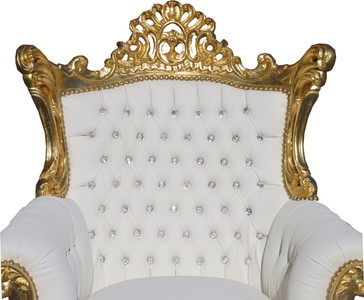Casa Padrino Barock Sessel Al Capone Weiß / Gold mit Bling Bling Glitzersteinen - Breite 90 cm, Höhe 128 cm