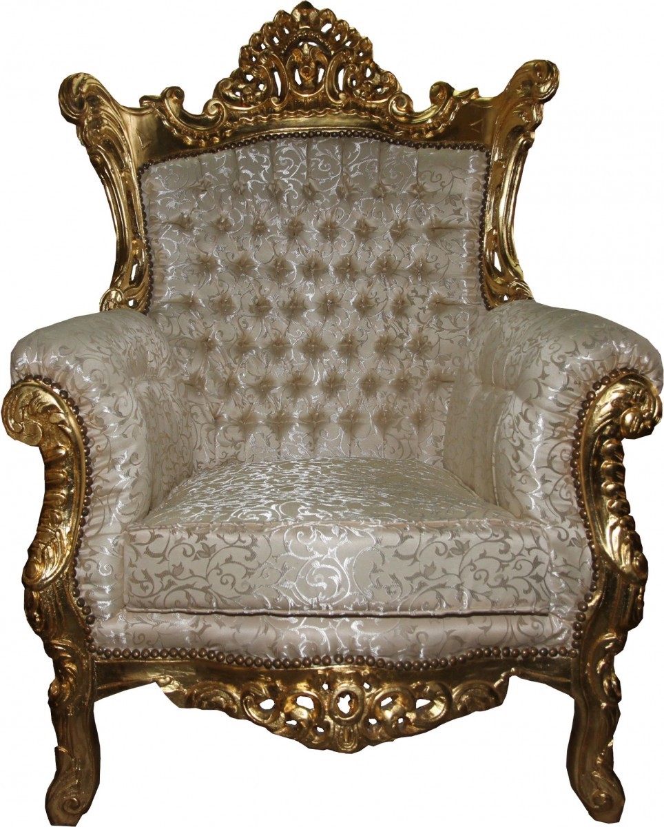 Casa Padrino Poltrona Barocca Al Capone Mod2 Crema / Oro 80 x 90 x H. 127 cm - Mobili da Soggiorno Barocchi Casa Padrino Poltrona Barocca Al Capone Mod2 Crema / Oro 80 x 90 x H. 127 cm - Mobili da Soggiorno Barocchi