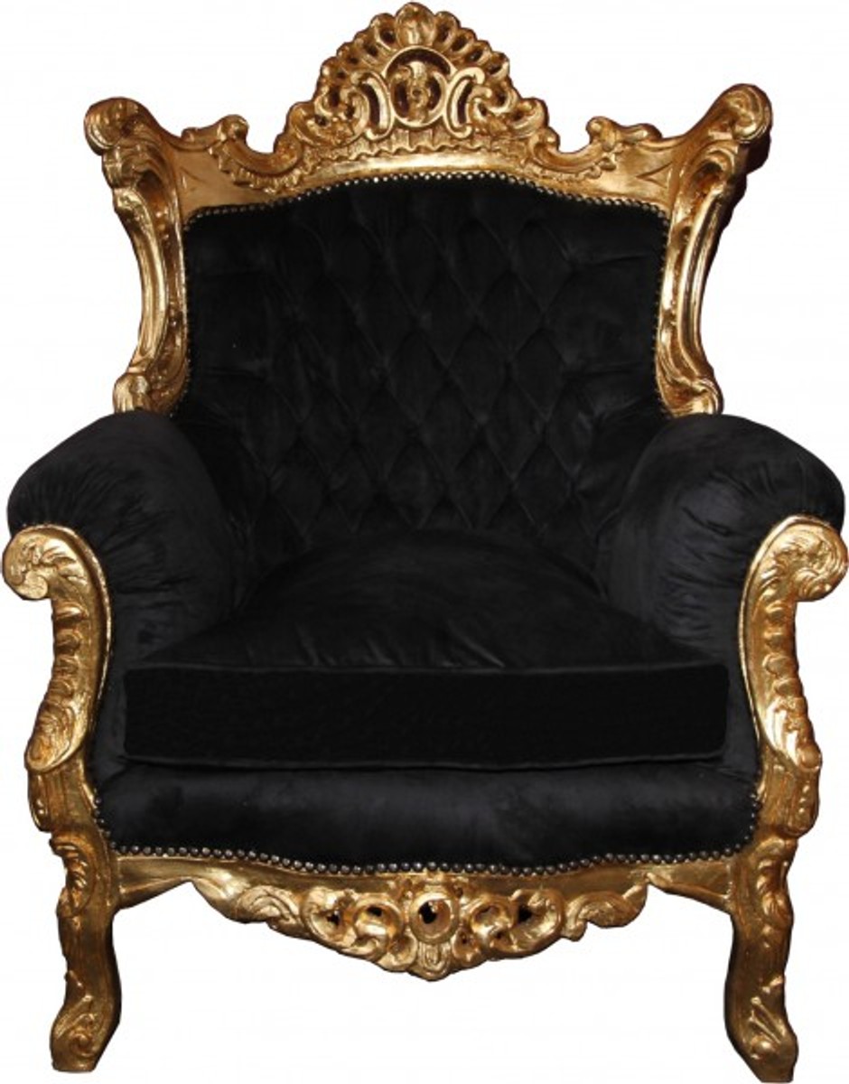 Casa Padrino Barock Sessel Al Capone Mod 3 Schwarz / Gold 85 x 65 x H. 127 cm - Antik Stil Sessel