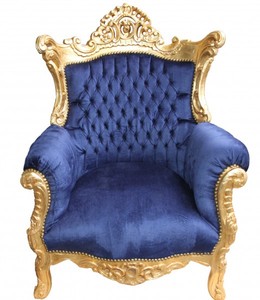 Casa Padrino Barock Sessel Al Capone Royalblau / Gold - Antik Stil Wohnzimmer Sessel - H: 127 cm / B: 90 cm / T: 80 cm