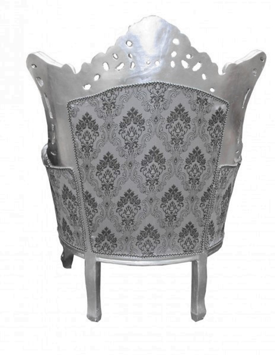 Casa Padrino Barock Sessel Al Capone im Antik Stil, Grau Muster / Silber, 85 x 65 x H. 127 cm Casa Padrino Barock Sessel Al Capone im Antik Stil, Grau Muster / Silber, 85 x 65 x H. 127 cm