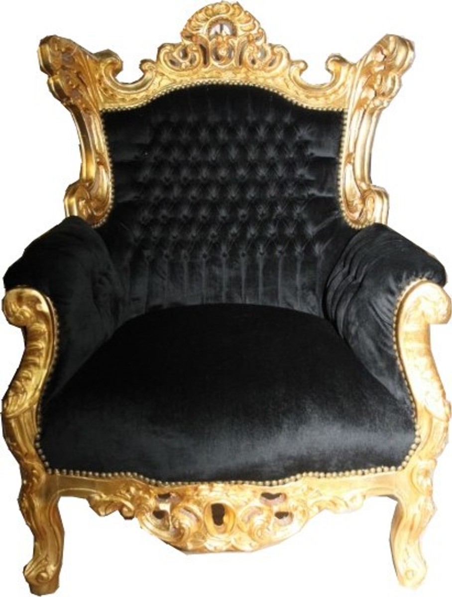 Casa Padrino Barock Sessel Al Capone Schwarz / Gold 90 x 80 x H. 128 cm - Antik Stil Möbel Casa Padrino Barock Sessel Al Capone Schwarz / Gold 90 x 80 x H. 128 cm - Antik Stil Möbel