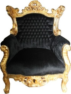 Casa Padrino Barock Sessel Al Capone Schwarz / Gold 90 x 80 x H. 128 cm - Antik Stil Möbel