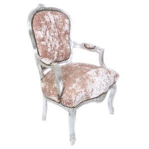 Casa Padrino Barock Salon Stuhl Rose Velour Stoff / Silber 60 x 50 x H. 93 cm