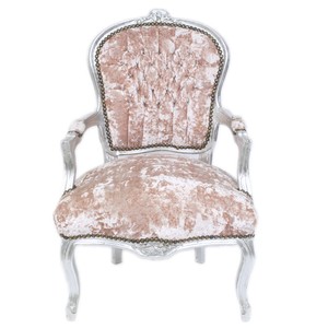 Casa Padrino Barock Salon Stuhl Rose Velour Stoff / Silber 60 x 50 x H. 93 cm