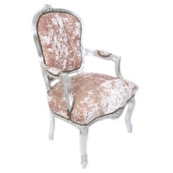 Casa Padrino Baroque Salon Chair Rose Velvet Fabric / Silver 60 x 50 x H. 93 cm Casa Padrino Baroque Salon Chair Rose Velvet Fabric / Silver 60 x 50 x H. 93 cm