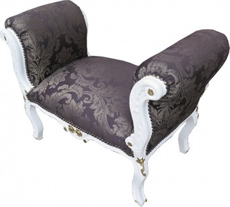 Casa Padrino Barock Schemel Hocker Schwarz Muster / Weiß / Gold - Sitzbank Möbel Bank