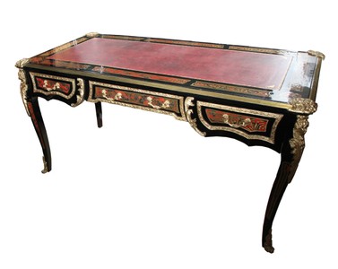Casa Padrino barocco Boulle scrivania Nero / Oro / Rosso - 161 cm x 83 cm x 82 cm