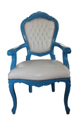 Dîner baroque Chaise Bleu / Blanc aspect cuir avec accoudoirs