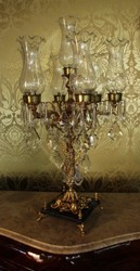 Casa Padrino Lampe à Poser Baroque en Cristal Style Antique - Laiton & Marbre - Hauteur 86 cm