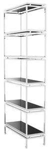 Casa Padrino Edelstahl Regalschrank mit schwarzen Glasplatten 90 x 35 x H. 223,5 cm - Luxus Wohnzimmerschrank