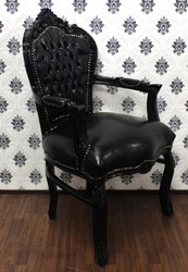 Baroque dining room chair with arms black / black leather look Baroque dining room chair with arms black / black leather look