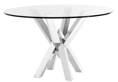 Casa Padrino table à manger en acier inoxydable de luxe avec dessus en verre 125 x H. 77 cm - mobilier de salle à manger