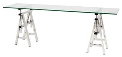 Casa Padrino tavolo console in acciaio inox con piano in vetro 200 x 50 x H. 66-78 cm - mobili da soggiorno di lusso