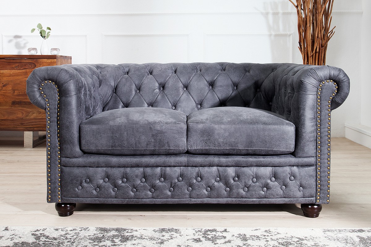 Chesterfield Sofá 2 plazas Antiguo gris de la casa Casa Padrino - muebles de sala de estar - sofá Chesterfield Sofá 2 plazas Antiguo gris de la casa Casa Padrino - muebles de sala de estar - sofá