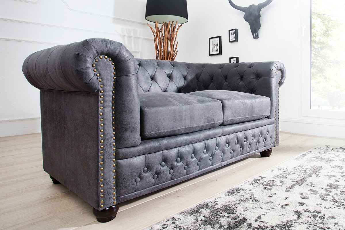 Chesterfield Sofá 2 plazas Antiguo gris de la casa Casa Padrino - muebles de sala de estar - sofá Chesterfield Sofá 2 plazas Antiguo gris de la casa Casa Padrino - muebles de sala de estar - sofá