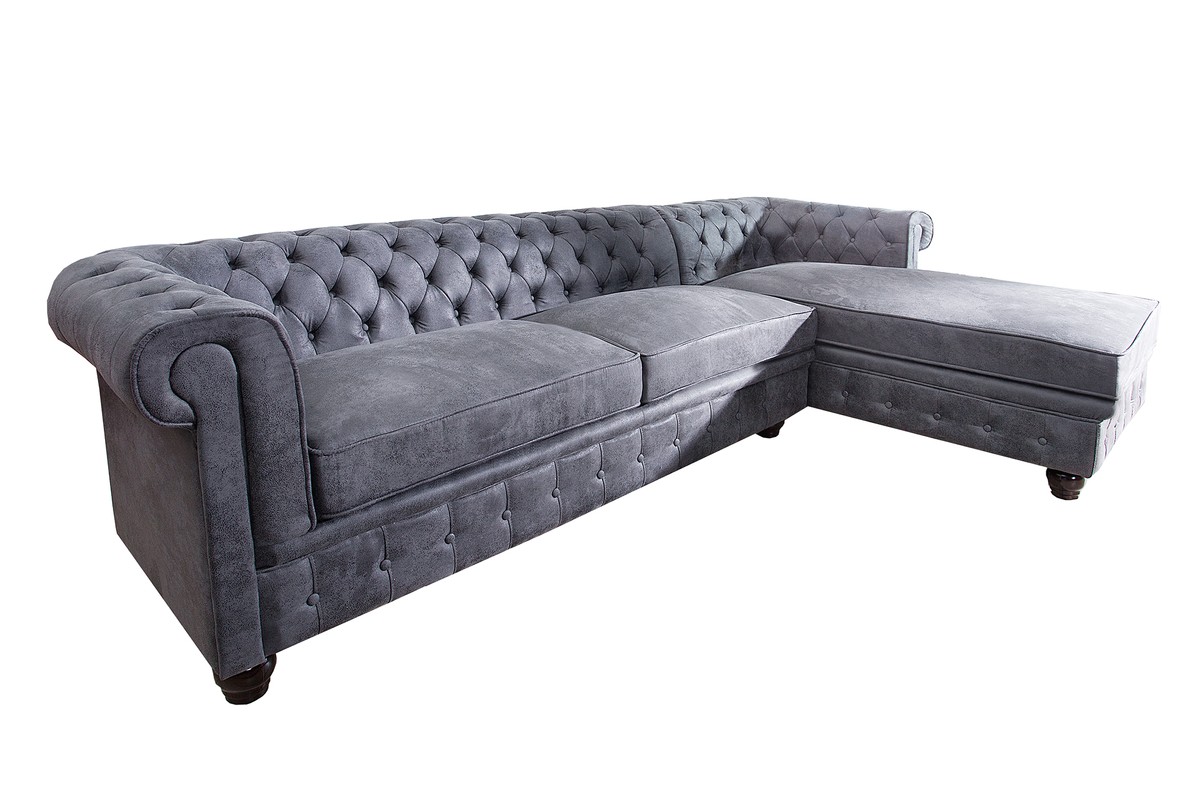 Casa Padrino Chesterfield divano ad angolo in grigio antico - soggiorno - divano Casa Padrino Chesterfield divano ad angolo in grigio antico - soggiorno - divano
